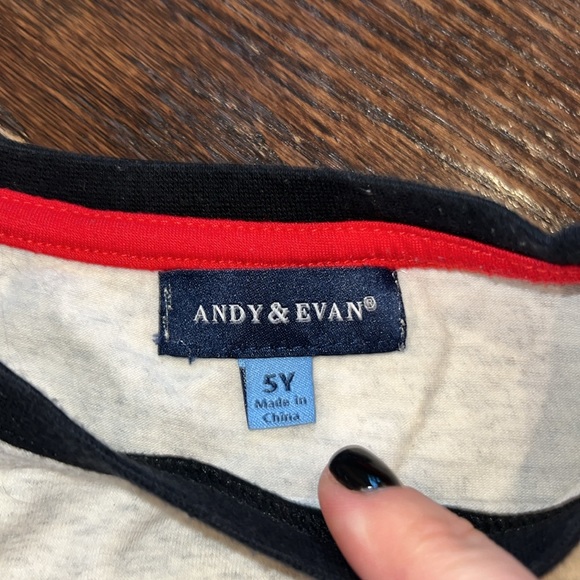 Andy & Evan plaid moose long sleeve Tshirt with striped sleeves EUC 5Y - Picture 2 of 3